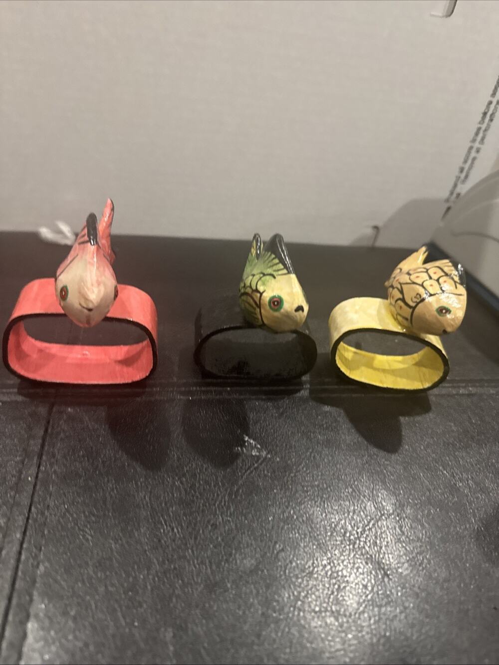Vintage Hand Painted Fish Napkin Rings Set of 3 Colorful Folk Art Table Decor